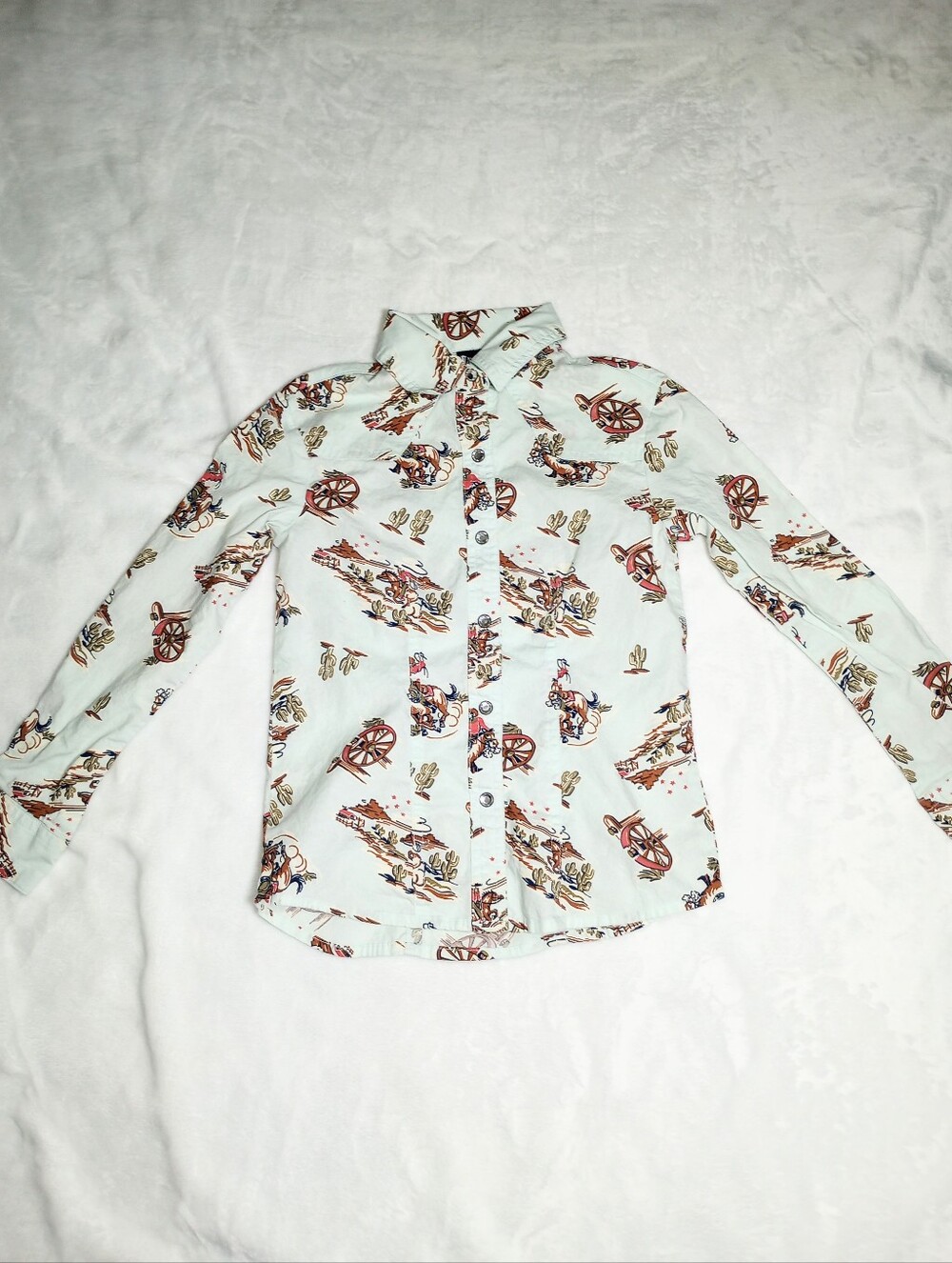 Western Cruel Girls Bucking Bronco Cactus Desert Pearl Snap Rodeo Shirt Southern